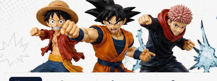 Figuras referenciales de Luffy, Goku y Yuji